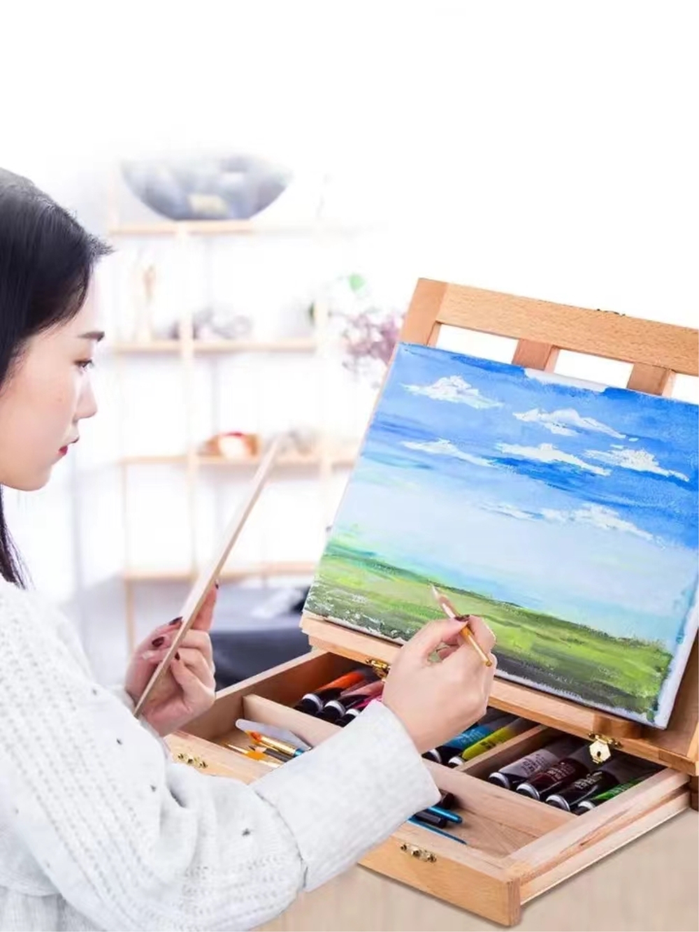 Kids Art Easel - حامل طاولة خشبي محمول للفنانين والأطفال،