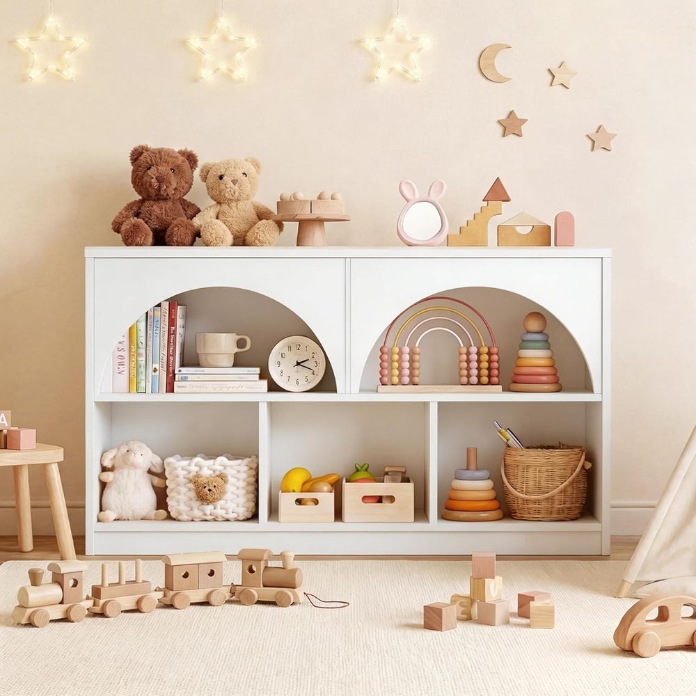 خزانة كتب خشبية مقوسة بخمسة أق - مراجعة Kids Storage Toys وسعره