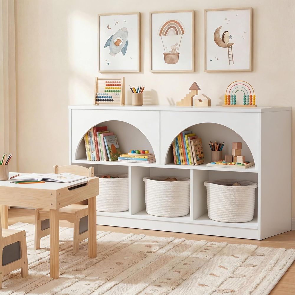 خزانة كتب خشبية مقوسة بخمسة أق - مراجعة Kids Storage Toys وسعره