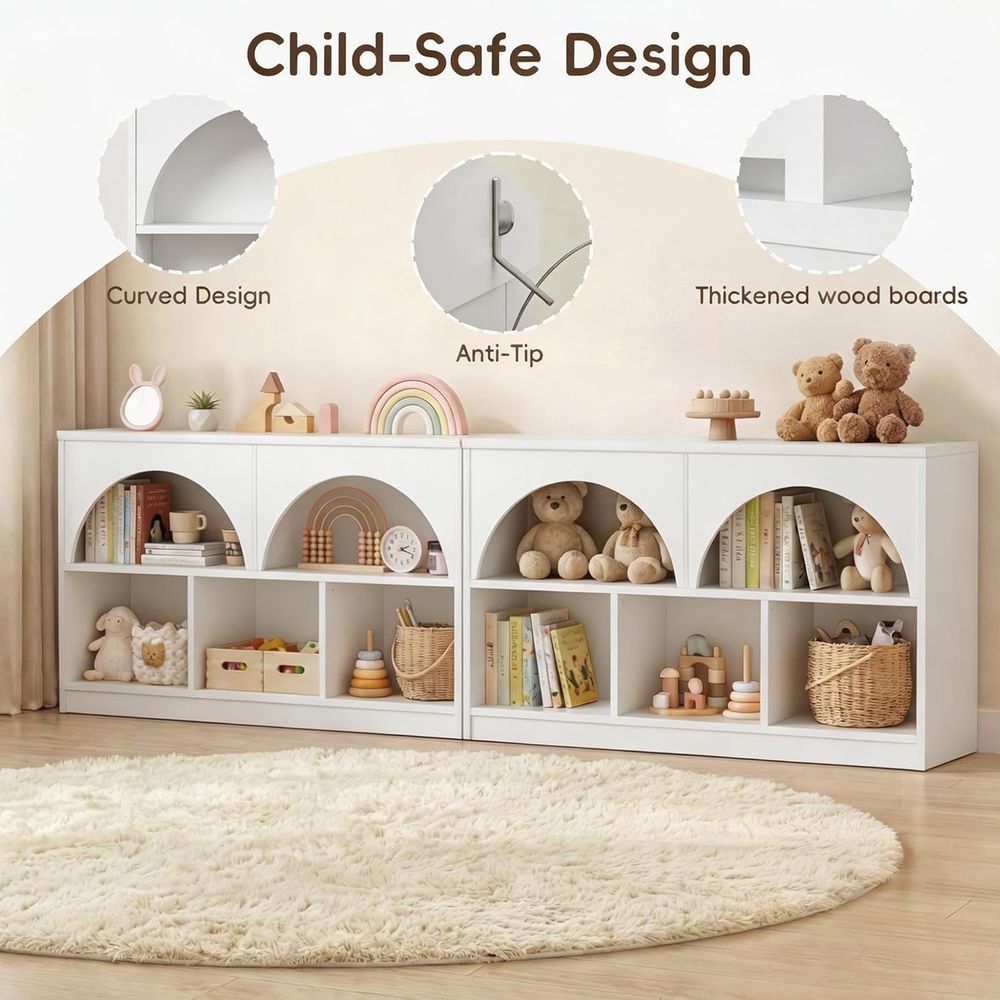 خزانة كتب خشبية مقوسة بخمسة أق - مراجعة Kids Storage Toys وسعره